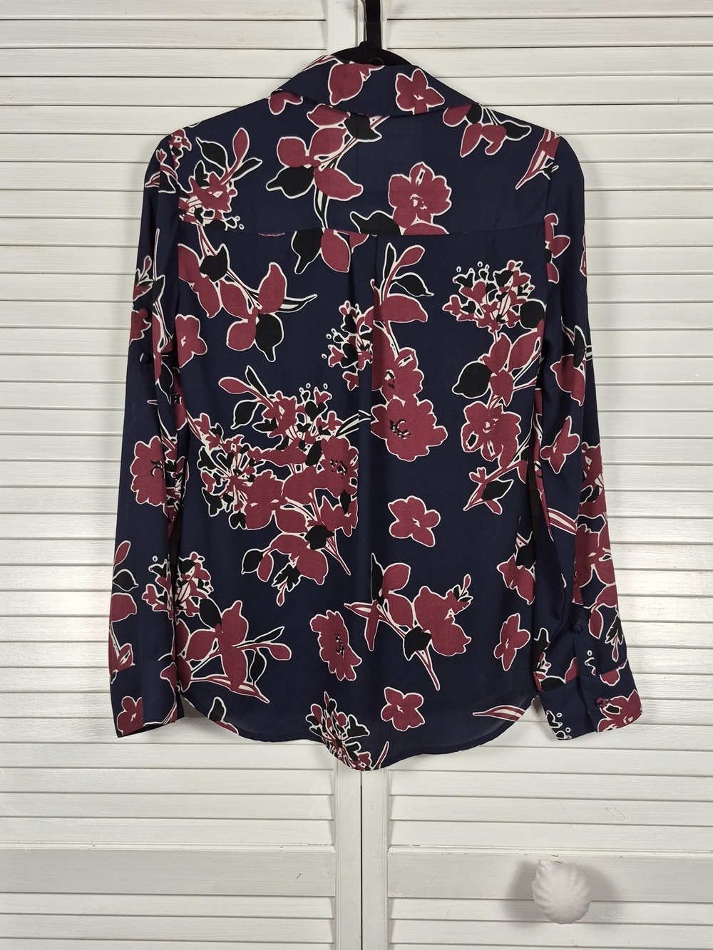 Express Portofino Slim Floral Button Up Blouse Navy Pink Size S/P - Picture 4 of 10